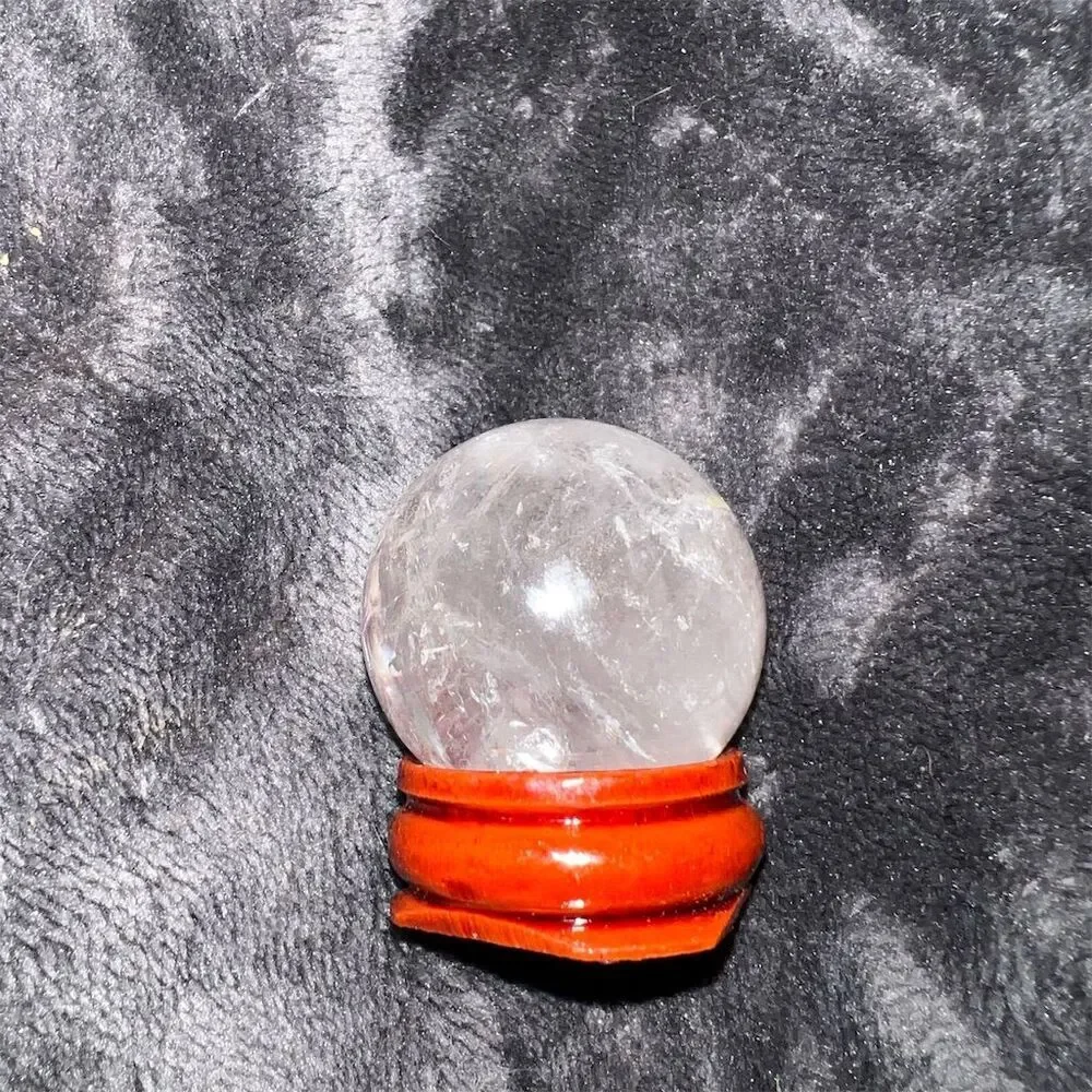 Clear Quartz Sphere with Wooden Stand